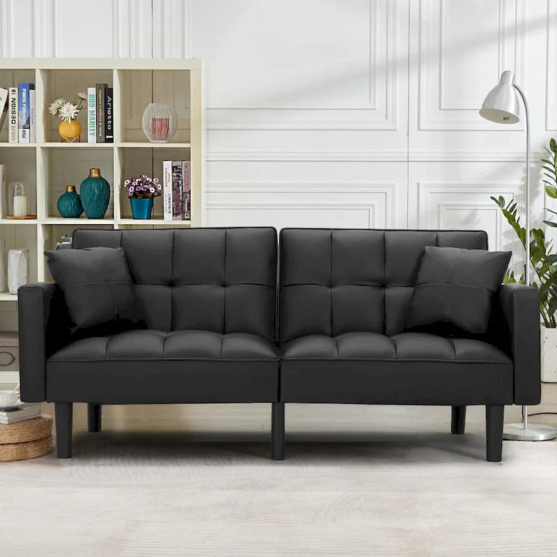 Canapé-lit futon convertible capitonné moderne de 74 po avec 2 oreillers