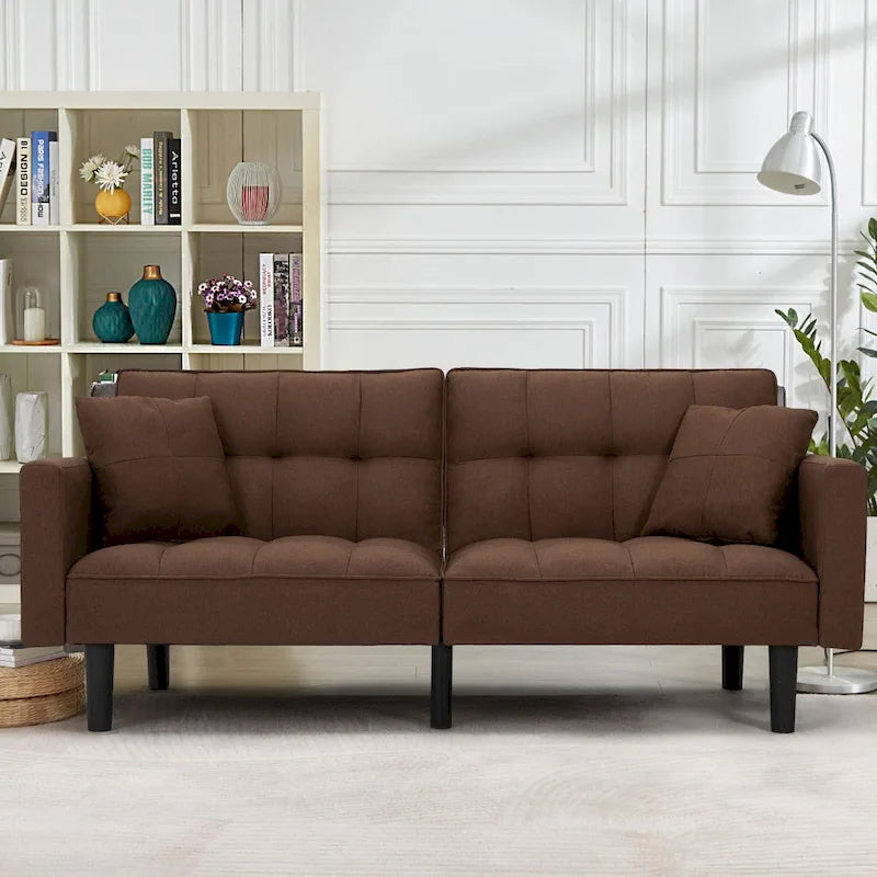 Canapé-lit futon convertible capitonné moderne de 74 po avec 2 oreillers