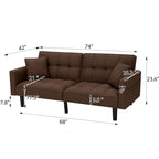 Canapé-lit futon convertible capitonné moderne de 74 po avec 2 oreillers