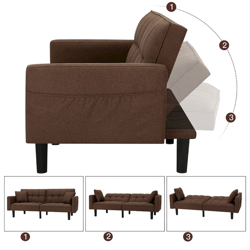 Canapé-lit futon convertible capitonné moderne de 74 po avec 2 oreillers