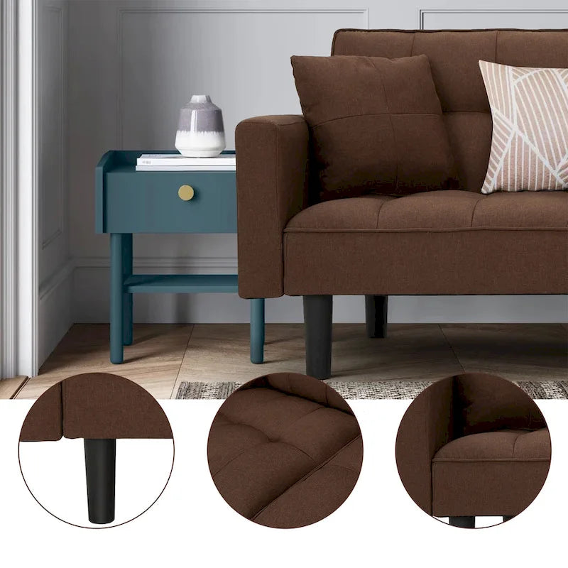 Canapé-lit futon convertible capitonné moderne de 74 po avec 2 oreillers