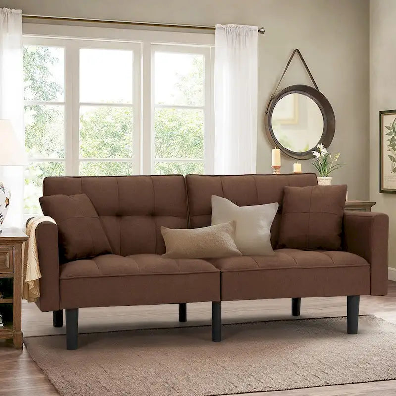 Canapé-lit futon convertible capitonné moderne de 74 po avec 2 oreillers