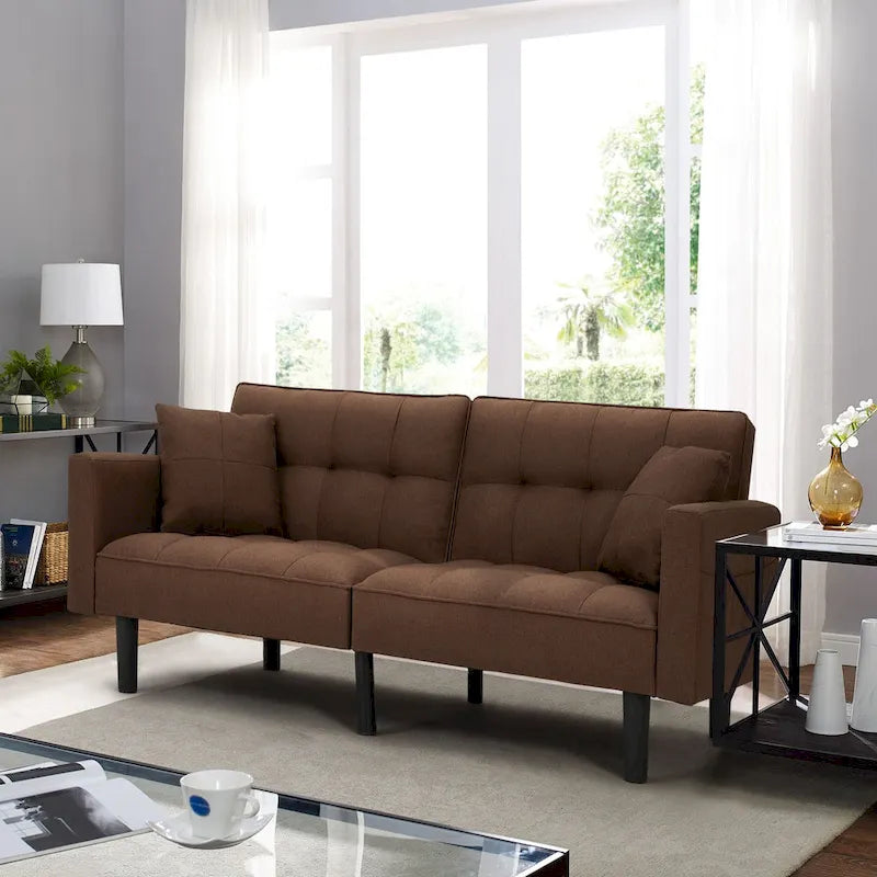 Canapé-lit futon convertible capitonné moderne de 74 po avec 2 oreillers
