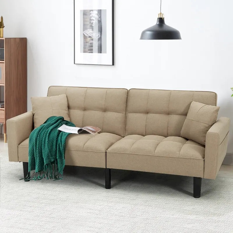 Canapé-lit futon convertible capitonné moderne de 74 po avec 2 oreillers
