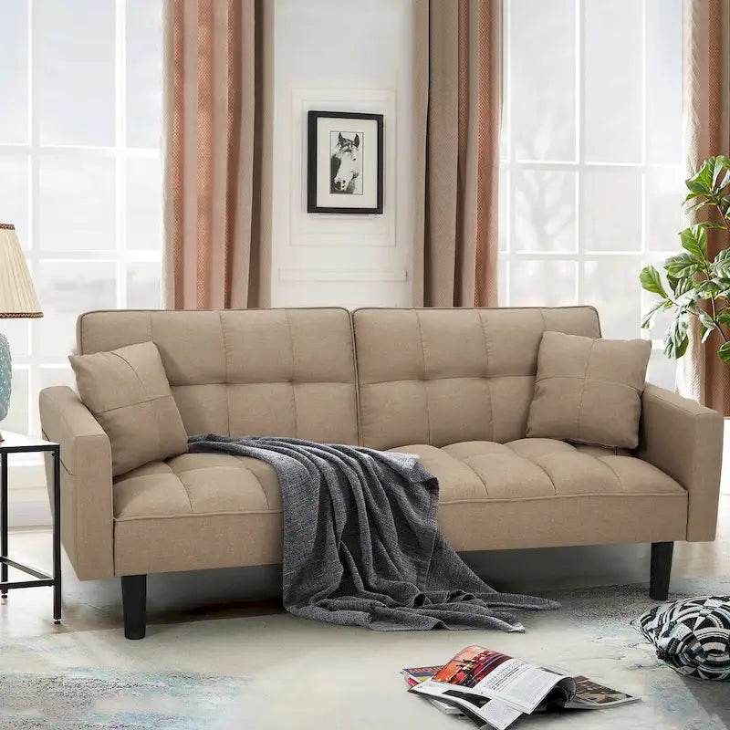 Canapé-lit futon convertible capitonné moderne de 74 po avec 2 oreillers