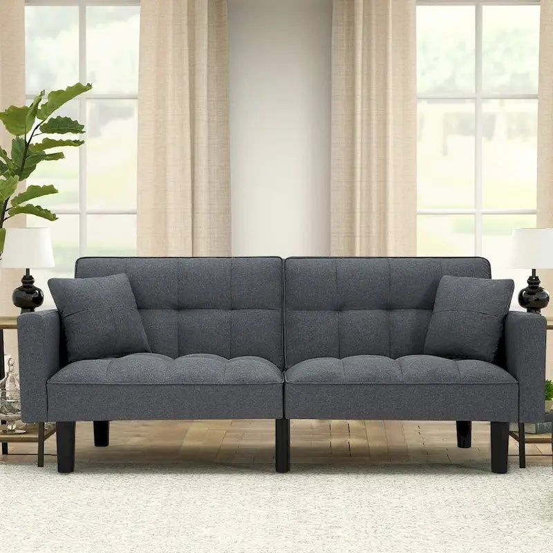 Canapé-lit futon convertible capitonné moderne de 74 po avec 2 oreillers