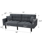 Canapé-lit futon convertible capitonné moderne de 74 po avec 2 oreillers