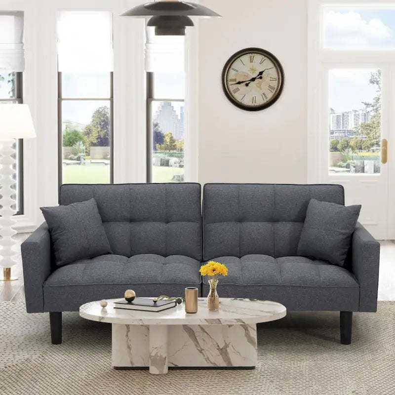 Canapé-lit futon convertible capitonné moderne de 74 po avec 2 oreillers