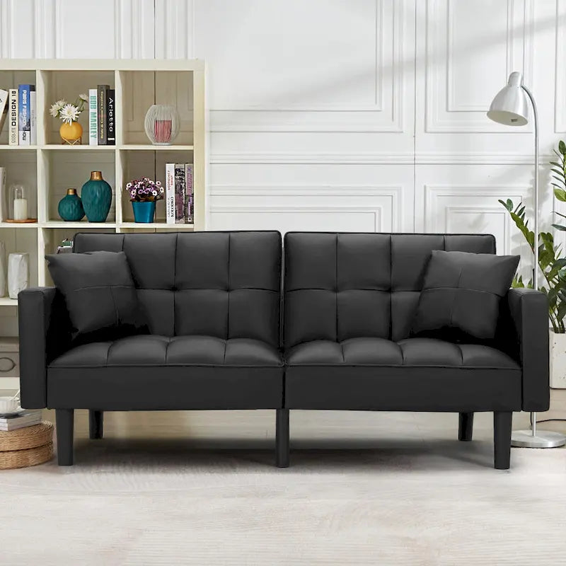 Canapé-lit futon convertible capitonné moderne de 74 po avec 2 oreillers
