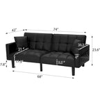 Canapé-lit futon convertible capitonné moderne de 74 po avec 2 oreillers