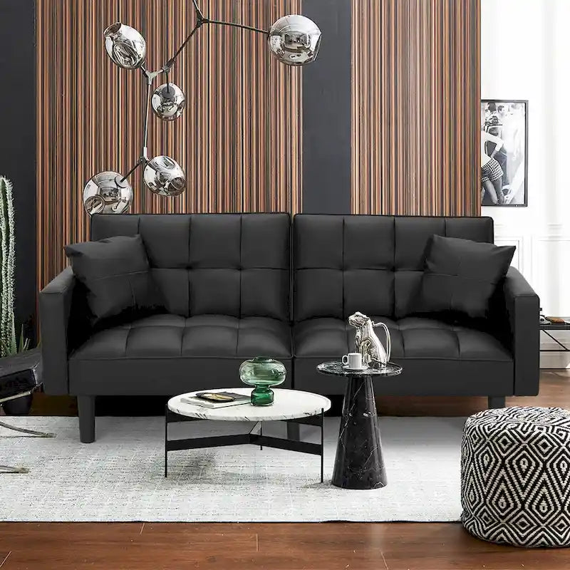 Canapé-lit futon convertible capitonné moderne de 74 po avec 2 oreillers