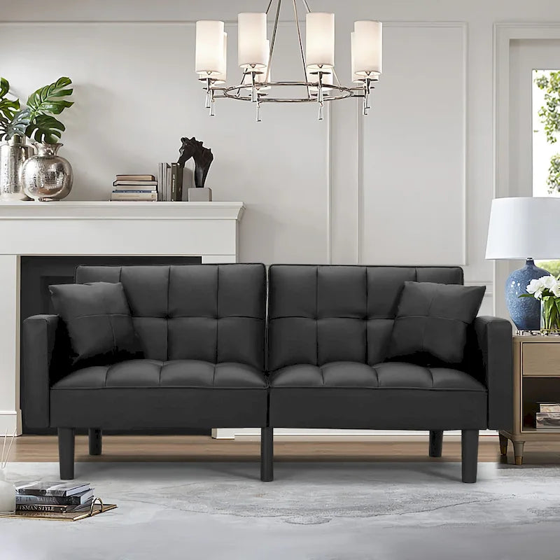 Canapé-lit futon convertible capitonné moderne de 74 po avec 2 oreillers