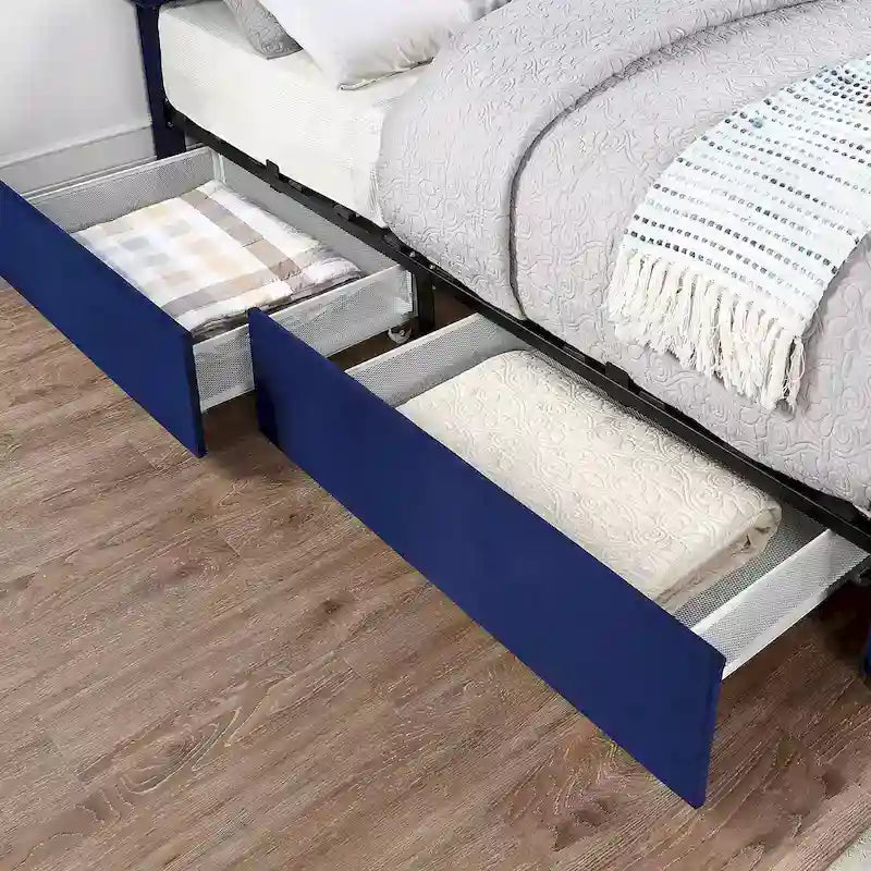Lit plateforme Dustir Art Déco capitonné avec 4 tiroirs de rangement