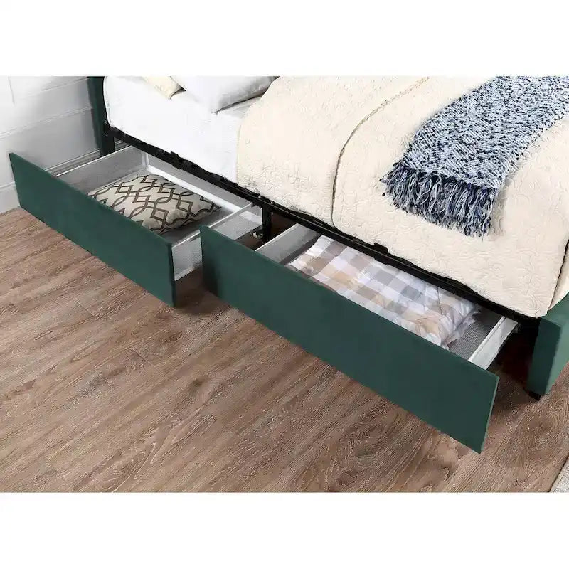 Lit plateforme Dustir Art Déco capitonné avec 4 tiroirs de rangement