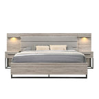 Lit mural Alvear avec lumières LED blanches, commode, miroir et 2 tables de nuit, gris patiné