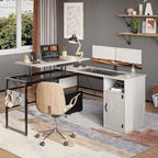 Bureau d'angle polyvalent de 60" en forme de L avec plateau relevable et armoire de rangement, bureau d'angle extensible jusqu'à 95" avec crochets