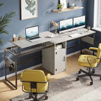 Bureau d'angle polyvalent de 60" en forme de L avec plateau relevable et armoire de rangement, bureau d'angle extensible jusqu'à 95" avec crochets