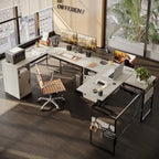 Bureau d'angle polyvalent de 60" en forme de L avec plateau relevable et armoire de rangement, bureau d'angle extensible jusqu'à 95" avec crochets