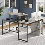 Bureau d'angle polyvalent de 60" en forme de L avec plateau relevable et armoire de rangement, bureau d'angle extensible jusqu'à 95" avec crochets