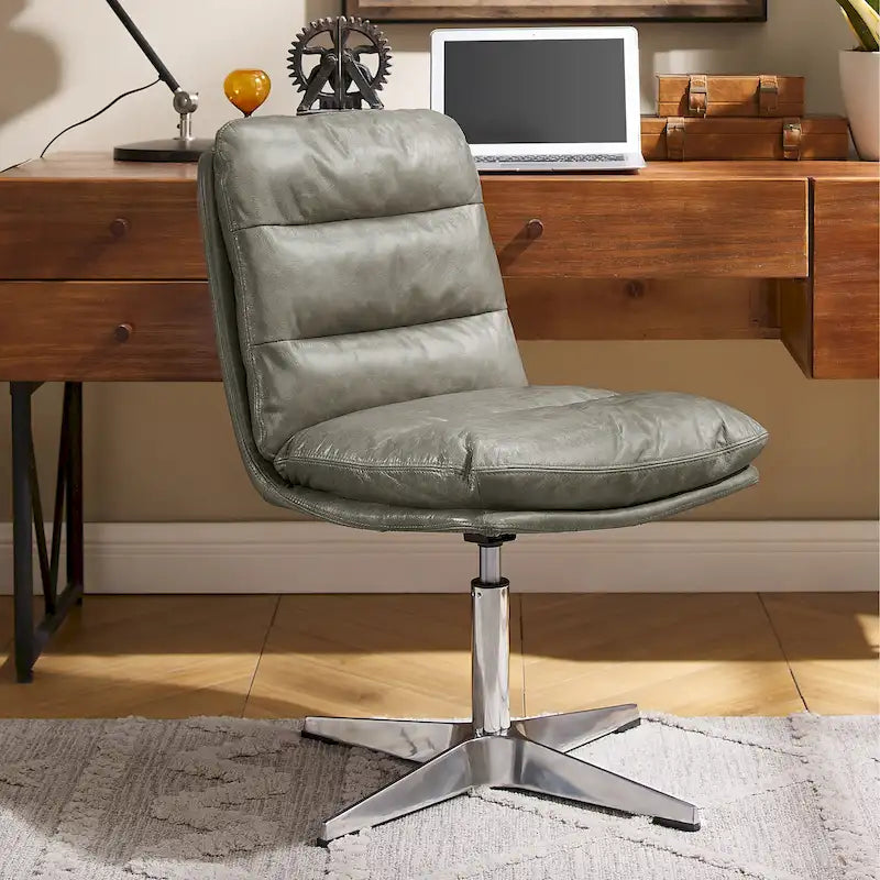 Chaise de bureau en cuir véritable, style Mid-Century Modern
