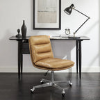 Chaise de bureau en cuir véritable, style Mid-Century Modern
