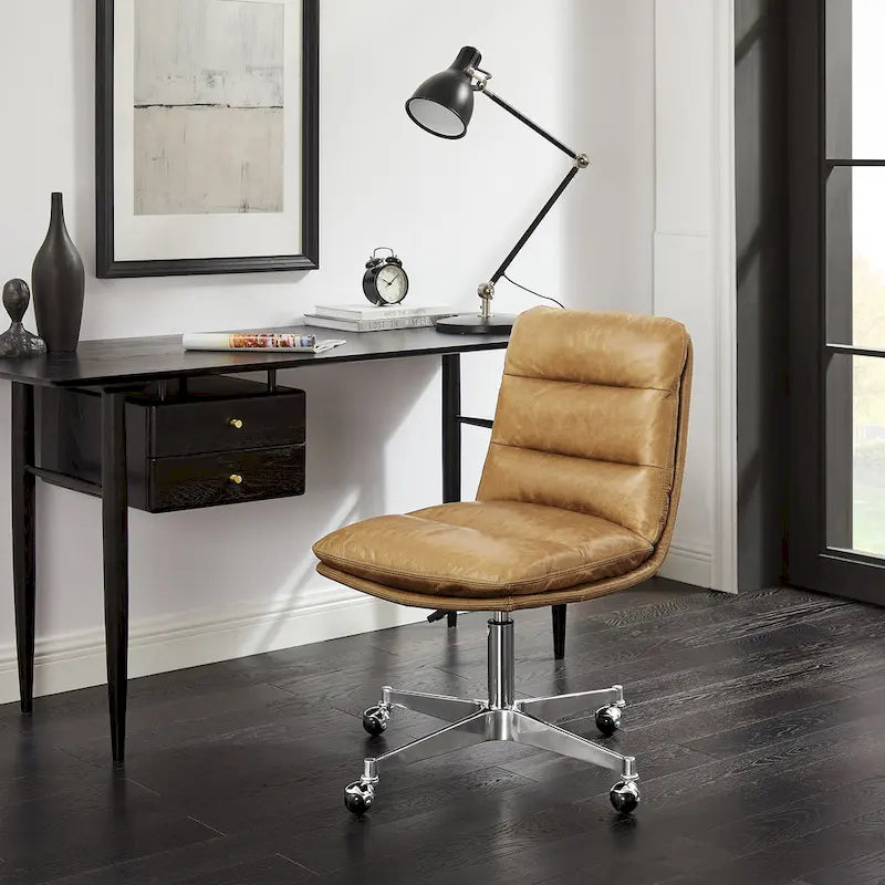 Chaise de bureau en cuir véritable, style Mid-Century Modern