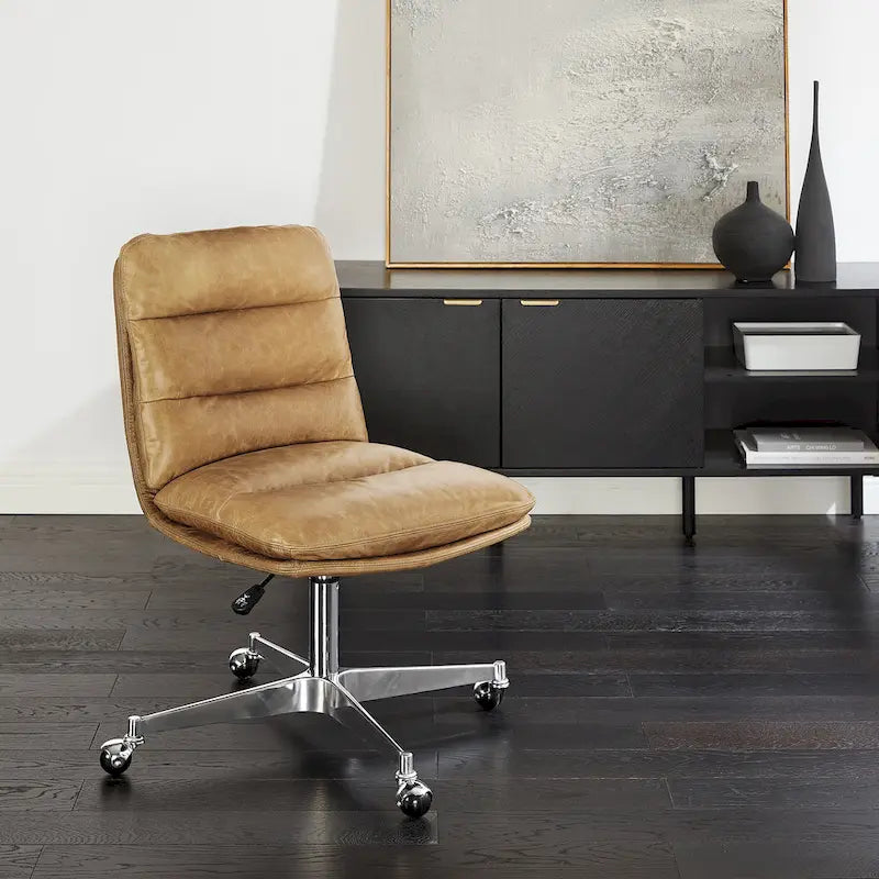 Chaise de bureau en cuir véritable, style Mid-Century Modern