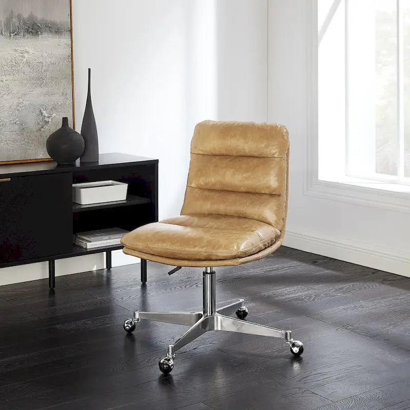Chaise de bureau en cuir véritable, style Mid-Century Modern