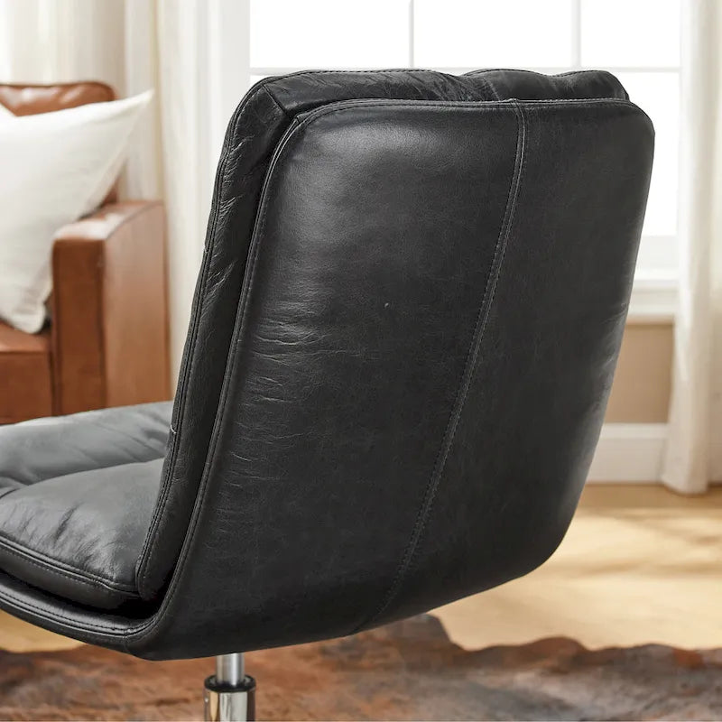Chaise de bureau en cuir véritable, style Mid-Century Modern