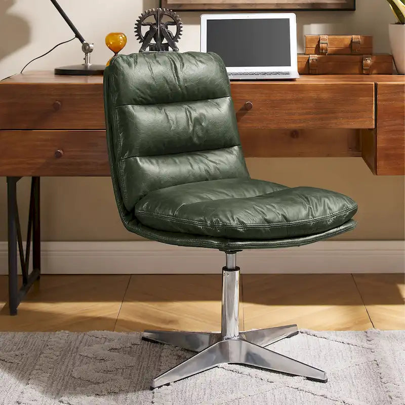 Chaise de bureau en cuir véritable, style Mid-Century Modern