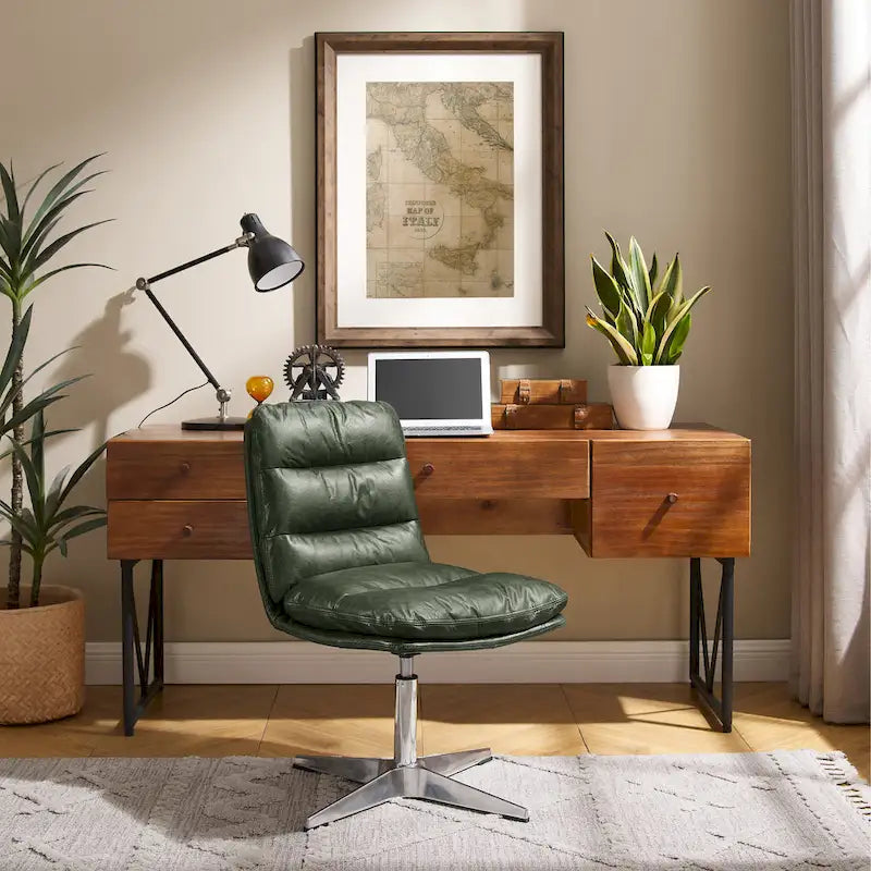 Chaise de bureau en cuir véritable, style Mid-Century Modern