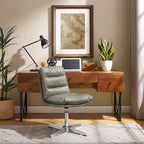 Chaise de bureau en cuir véritable, style Mid-Century Modern