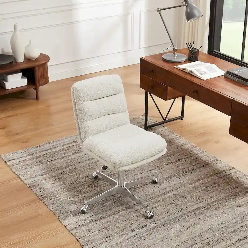 Chaise de bureau en cuir véritable, style Mid-Century Modern