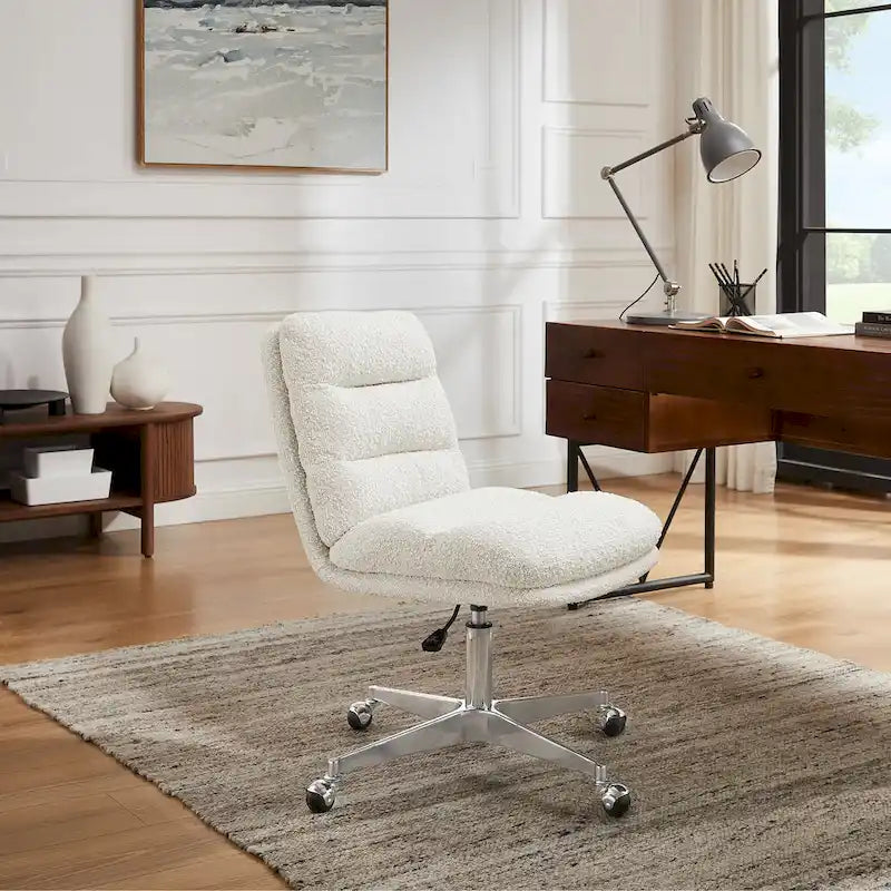 Chaise de bureau en cuir véritable, style Mid-Century Modern