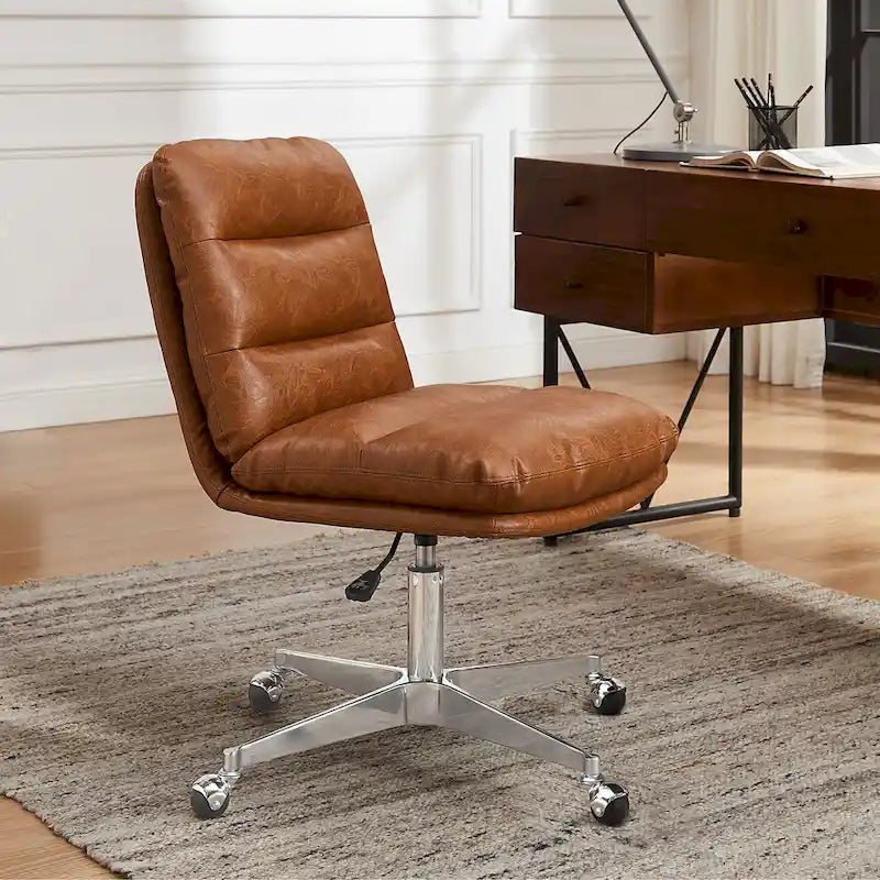 Chaise de bureau en cuir véritable, style Mid-Century Modern