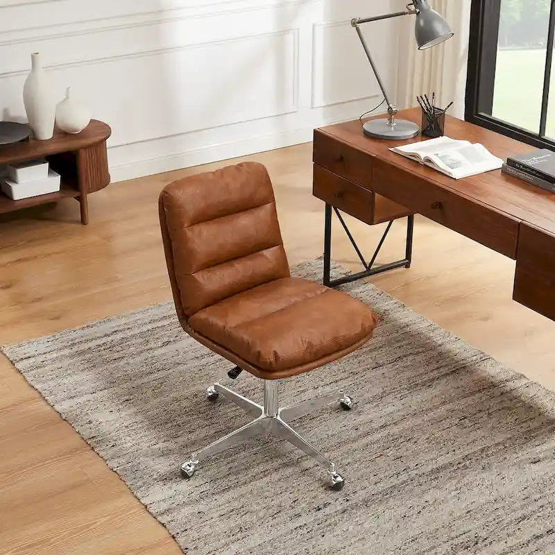 Chaise de bureau en cuir véritable, style Mid-Century Modern