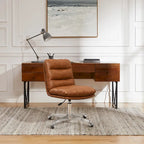Chaise de bureau en cuir véritable, style Mid-Century Modern