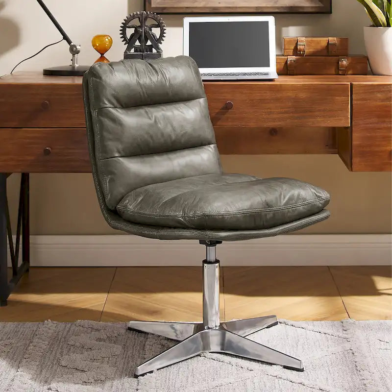 Chaise de bureau en cuir véritable, style Mid-Century Modern