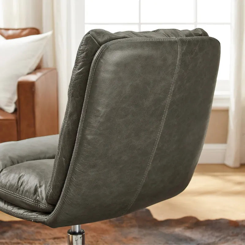 Chaise de bureau en cuir véritable, style Mid-Century Modern