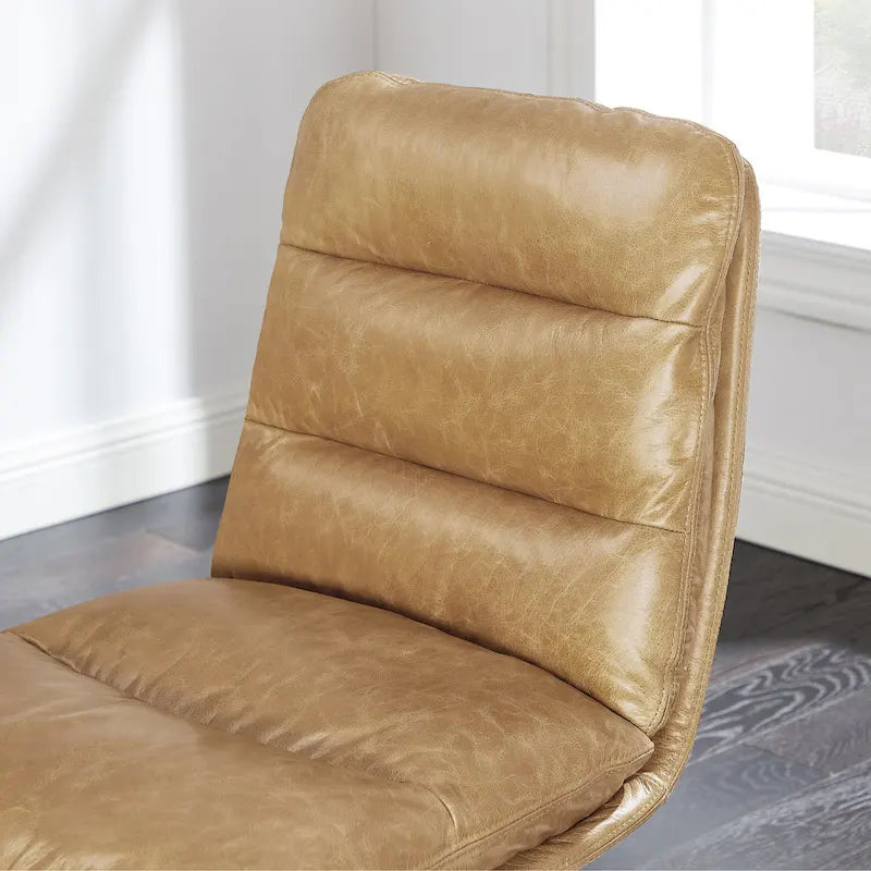 Chaise de bureau en cuir véritable, style Mid-Century Modern