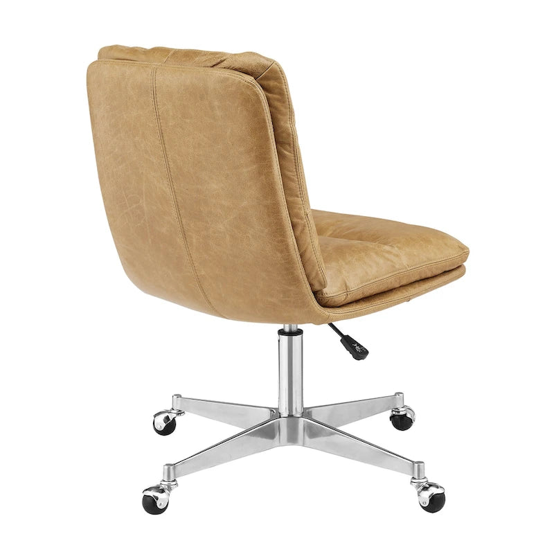 Chaise de bureau en cuir véritable, style Mid-Century Modern