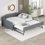 Banquette-lit rembourrée avec lit gigogne et port USB intégré