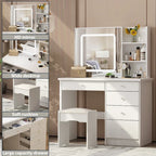 Coiffeuse de 100 cm de large avec tabouret et miroir tactile 3 couleurs - 100 cm de large
