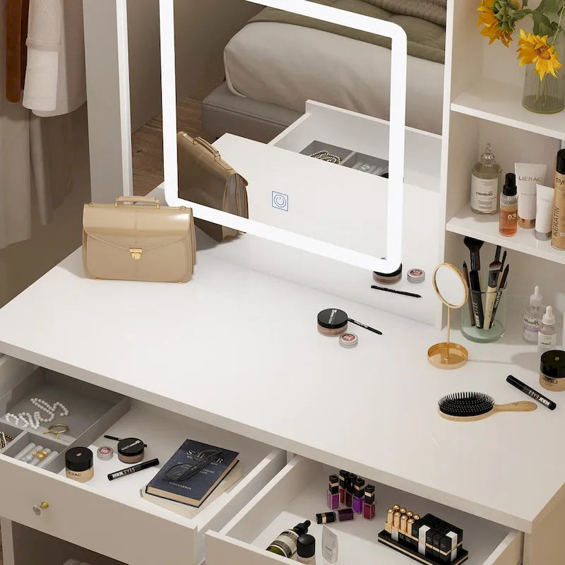 Coiffeuse de 100 cm de large avec tabouret et miroir tactile 3 couleurs - 100 cm de large