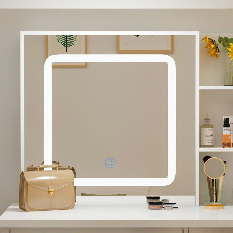 Coiffeuse de 100 cm de large avec tabouret et miroir tactile 3 couleurs - 100 cm de large