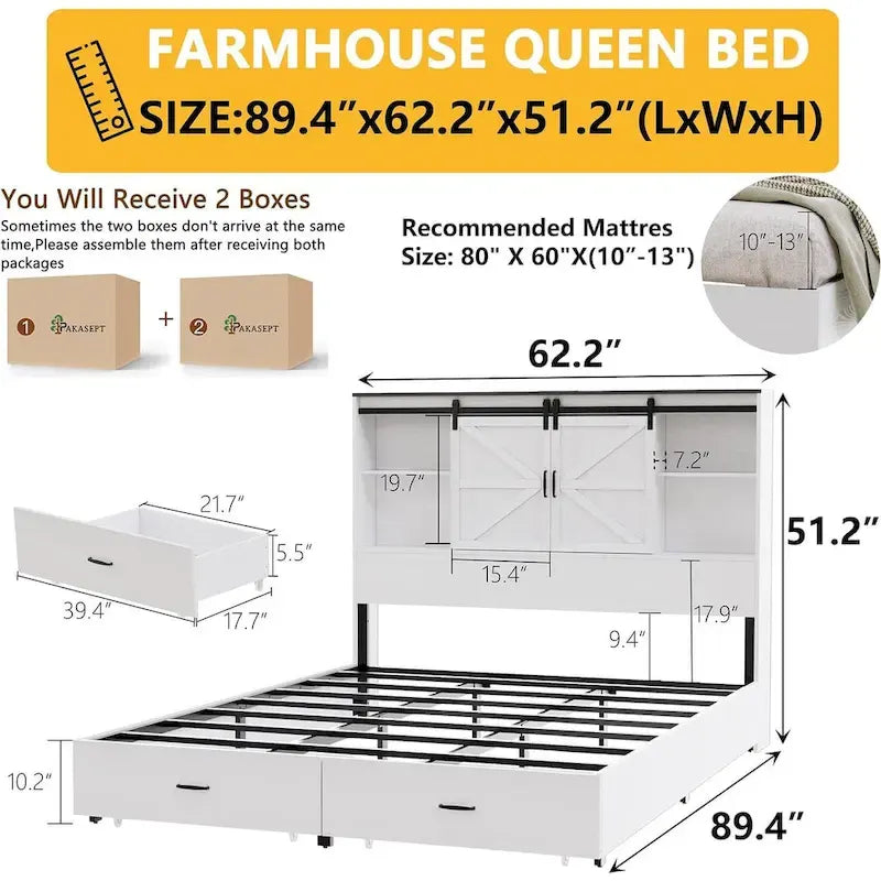Cadre de lit Queen en bois de style ferme