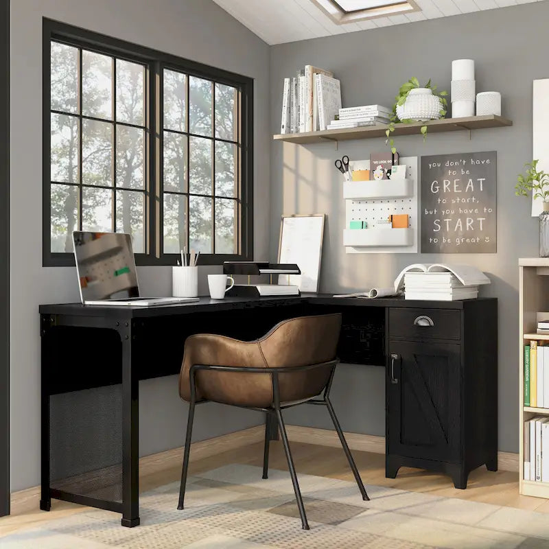 DH BASIC Farmhouse 61-inch L-shape Desk by Denhour