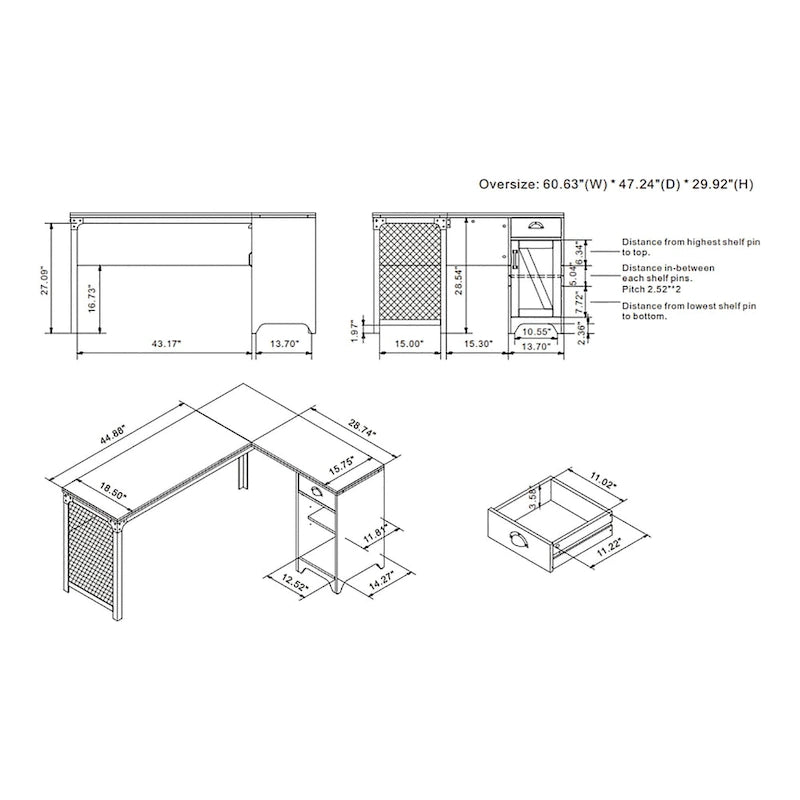 Bureau d'angle DH BASIC Farmhouse 61 pouces par