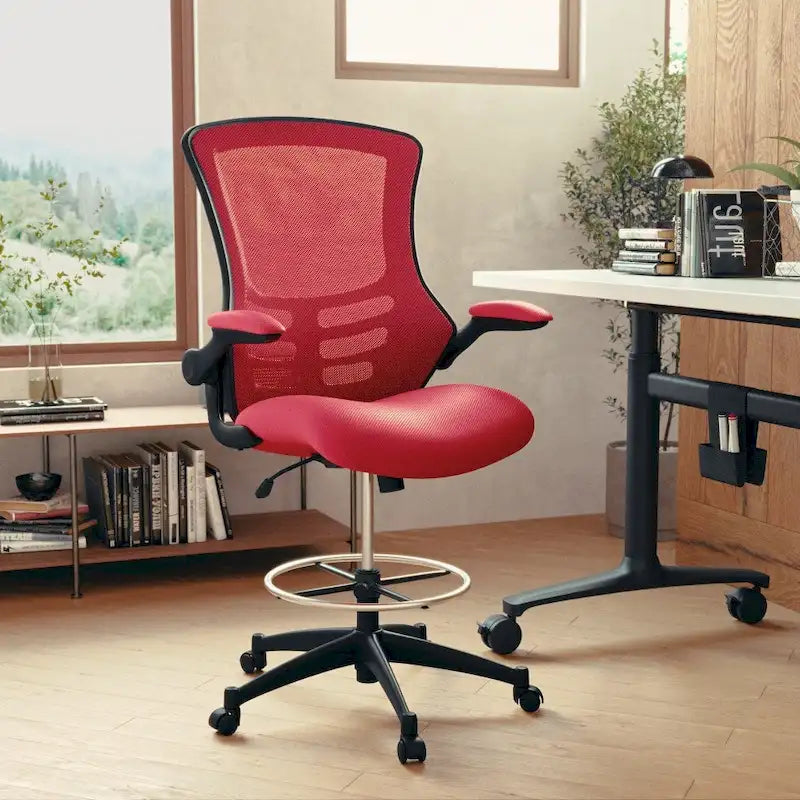 Chaise de bureau ergonomique mi-dossier avec repose-pieds réglable et accoudoirs relevables
