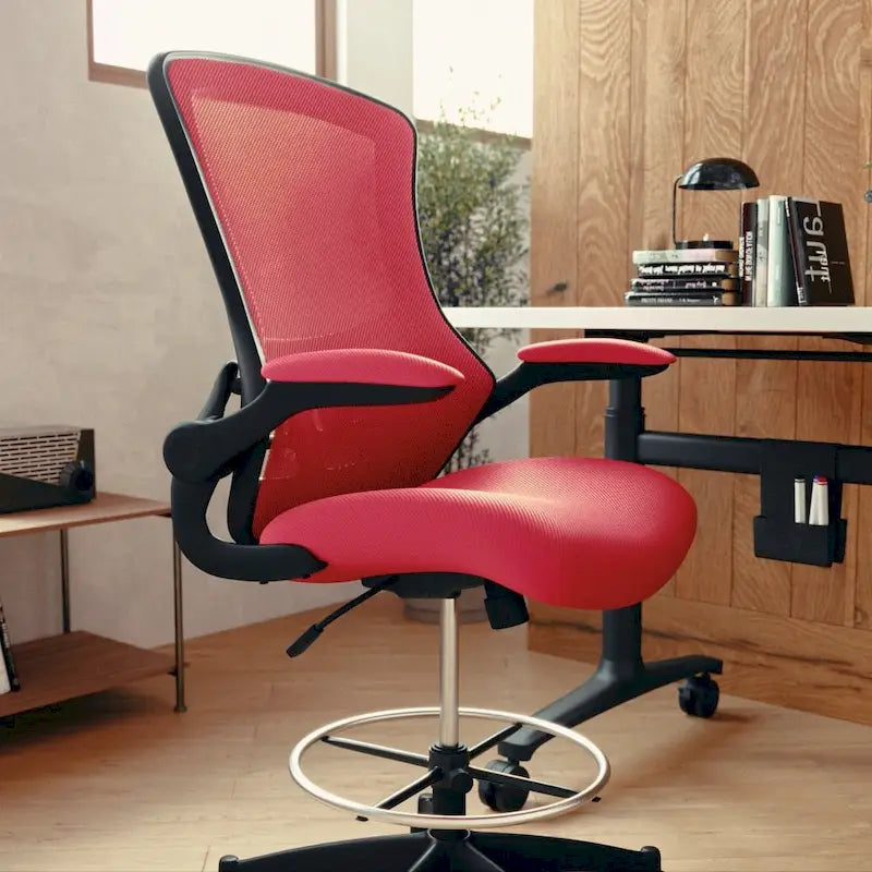 Chaise de bureau ergonomique mi-dossier avec repose-pieds réglable et accoudoirs relevables